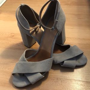 Light grey suede block heels